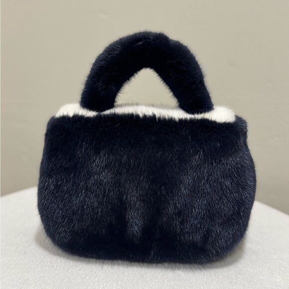 Colorblock Handmade Luxury Real Mink Fur Top Handle Bag/Shoulder Bag/Crossbody - Picture 14 of 16